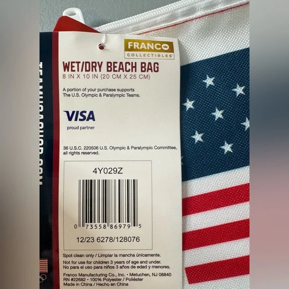 Team USA Olympic Pouch with American Flag and Olympic Rings wet & dry beach bag - Picture 4 of 5